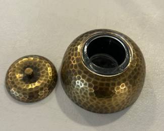 Antique Hammered brass inkwell