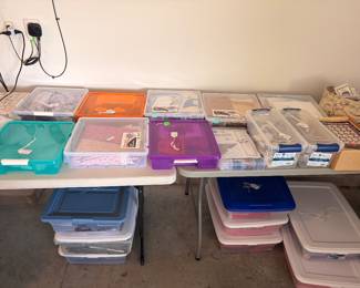 Unfinished objects and fabrics sorted by color