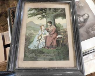 Antique German Lithograph Mother and Her Daughtr