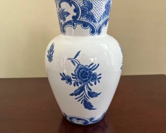 Tiffany & Co blue and white porcelain vase with hand-painted floral motif