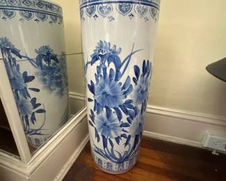 Tall blue and white porcelain floor vases with hand-painted floral design
