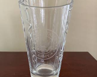 Etched crystal glass vase with military insignia