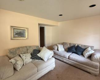 Pair of Upholstered Sofas + Assorted Throw Pillows