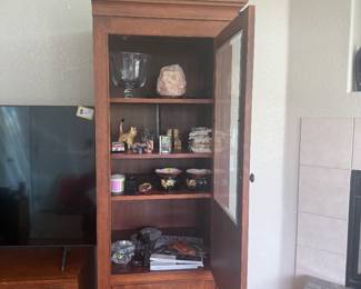 Matching Wood & Glass Curio Cabinet with Home Décor & Collectibles