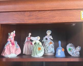 Vintage Porcelain Lady Figurines, Wedgwood Bell & Collectibles