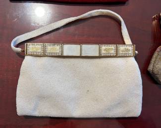 VINTAGE MICRO BEADED MOTHER OF PEAR PURSE FRANCE