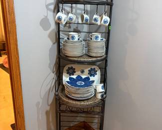 TALL SMALL IRON BAKERS RACK - CATHAY BLOCK BLUE LOTUS DISHES