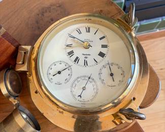 NAUTICAL FLEET COMMANDER BRASS WEATHER STATION CLOCK