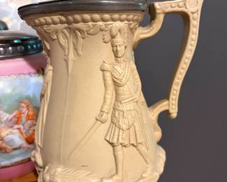 ANTIQUE RELIEF MOLD STONEWARE PITCHER 