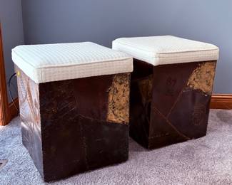 MID CENTURY BRUTALIST PATCHWORK STOOLS PAUL EVANS 1968 SIGNED 