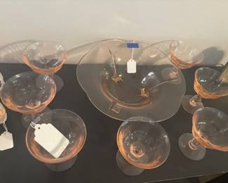 Pink depression glass. 