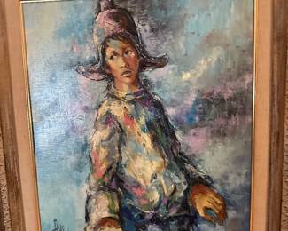 This is an original mid-century oil portrait by the artist Robert Aillaud Ayo (French, b. 1926).  Ayo is highly regarded for the exquisite detail in his artworks, bold color palettes, and expressive passion, particularly in portraiture.
