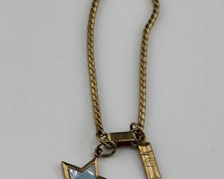 1940s gold filled bracelet with enamel star of david and mezuzah charms