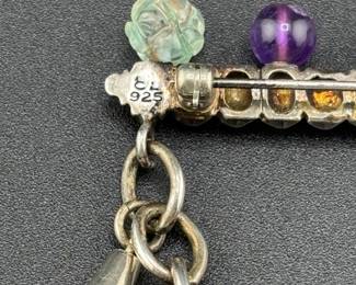 Sterling Silver and Semi Precious Stones Brooch