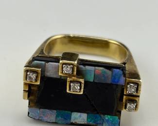 14k gold ring with diamond, semiprecious stones