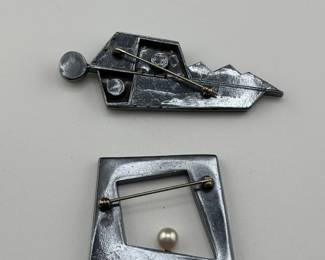 Susan Kinzig vintage brooches sterling, enamel and pearl