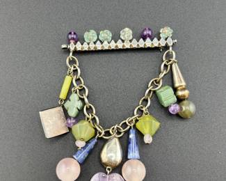 Sterling Silver and Semi Precious Stones Brooch
