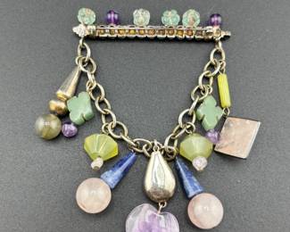 Sterling Silver and Semi Precious Stones Brooch