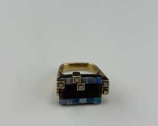 14k gold ring with diamond, semiprecious stones