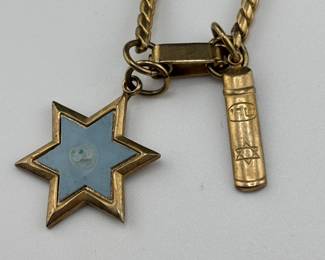 1940s gold filled bracelet with enamel star of david and mezuzah charms