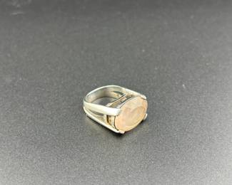 Heavy Sterling Silver and Pink Quartz ring