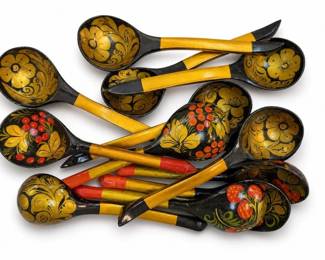 Hand-Painted Lacquer Floral Berry Spoons