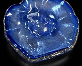 Blue And Clear Art Glass Dish