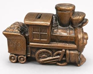 Figural Train Coin Bank w Key