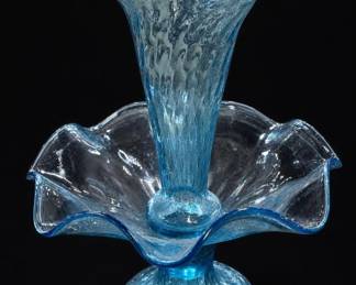 Fenton Epergne Blue Glass Pedestal Vase UV