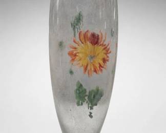 Painted Floral Footed Glass Vase