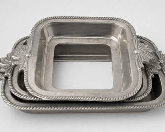 Ornate Silver-Tone Metal Serving Surrounds