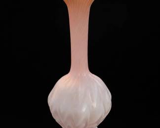 Antique Ribbed Pink Art Glass Satin Vase