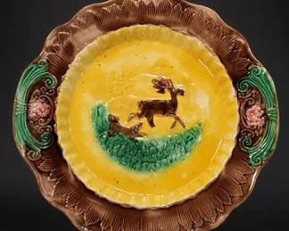 Antique Majolica Running Stag Plate