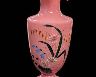Antique Pink Hand Painted Art Glass Vase
