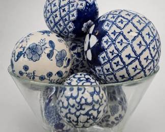 Blue-and-White Ceramic Balls With Glass Bowl