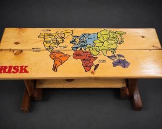 Wooden RISK World Map Game Table Bench