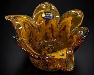 ITALY White Crystal Murano Glass Floral Bowl