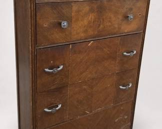 Art Deco Wood Veneer Waterfall Chest Of Drawers