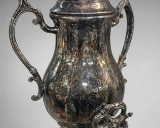 Ornate Silver-Colored Serving Urn