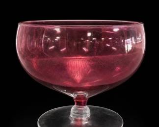 Cranberry Glass Footed Bowl
