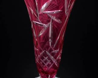 Vintage Cranberry Cut Glass Vase