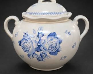 Blue Floral Ceramic Covered Bowl