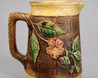 Antique Victorian Majolica Dogwood Mug