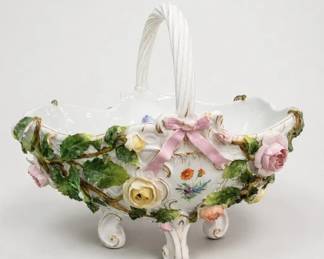 Antique Sitzendorf Porcelain Basket Centerpiece