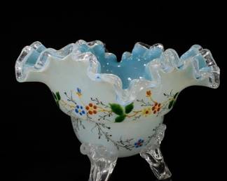 Ruffled Floral Glass 3 Foot Bowl