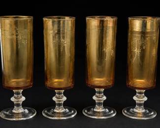 Amber Glass Stemmed Drinking Glasses