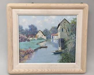 Waterside Village Framed Painting J. Bourdin
