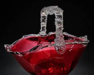 Murano? Applied/Crimped Art Glass Bowl