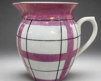 CZECHOSLOVAKIA Pink-And-White Geometric Pitcher