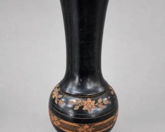 Black Hand Carved Wood Vase